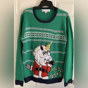 Jolly Sweaters‎ Ugly Christmas Sweater Green Knit Holiday Unicorn Candy Adult M